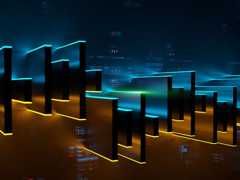 Abstract trading chart with big data and infographics. 3D Fintech concept background with glowing candle chart