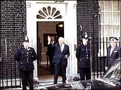 Harold Wilson at Downing Street after the announcement of his resignation