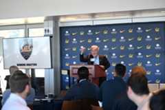 UC Berkeley Chancellor Rich Lyons speaks at Cal Athletics' Winning Analytics summit.