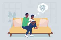 An illustration of a parent comforting their child on a couch.