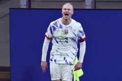 Haaland celebra un gol con Noruega.