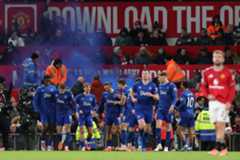 Los jugadores del Everton, celebrando el gol de Dewsbury-Hall contra el Manchester United