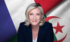 Montage : Marine Le Pen sur fond de drapeaux de la France et de l'Algérie