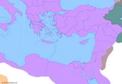 Political map of the Eastern Mediterranean on 01 Apr 286 (NO MAPS FOR THIS PERIOD YET: Diarchy of Diocletian and Maximian), showing the following events: Battle of Margum; Co-reign of Maximian.