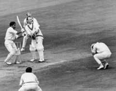 A fielder takes cover as Hanumant Singh pulls in a match against Surrey in 1967