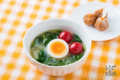 レンジで簡単！三色野菜と卵のおみそ汁