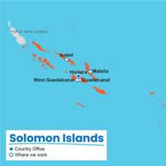 A map showing where Plan International works in the Solomon Islands.