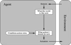 simple reflex agent with no internal model of the world interacting with environment