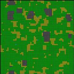 second square, the cells are mostly green with some clusters of yellow and some of gray.