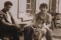 Andre the Giant at 12 Years Old on the left with a boy and girl on a motorcycle on the right