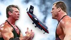 Vince McMahon and Kurt Angle (pictured from a March 28th, 2002 SmackDown taping) had a scuffle at 38,000 feet. When Undertaker woke up during the melee, he reacted accordingly!