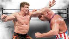 Eddie Guerrero and Kurt Angle, shown here in their 2004 WWE Championship match at WrestleMania XX, were like brothers outside the ring. With brothers, things tend to get a bit physical from time to time. In one instance backstage, the two of them got into it!