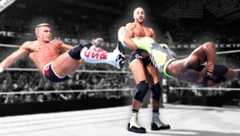 son Kidd and Cesaro execute a seamless tandem move on Kofi Kingston, demonstrating the teamwork that earned them WWE tag team gold before Tyson Kidd’s promising career was tragically cut short.