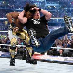 Xavier Woods receives the Stunner courtesy of Stone Cold Steve Austin at WrestleMania 32.