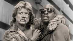 Roddy Piper (Nada) and Keith David (Frank) in They Live.