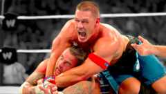 John Cena and CM Punk battle at WWE Money In The Bank 2011.