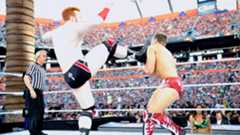 Sheamus’ Brogue Kick settles the World Heavyweight Championship in 18 seconds against Daniel Bryan during WrestleMania XXVIII’s opener. 