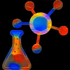 illustration of a knowledge graph, plus laboratory glassware