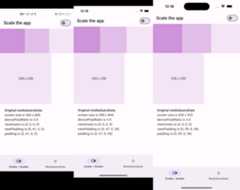 Screenshots of the same design before scaling