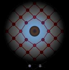 Schematic of a doped (defect-containing) crystal, inspired by the biological analogy to (semiconductor) doping.