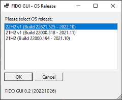 FidoGUI: Select OS release