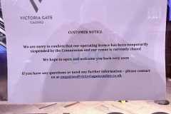 Victoria Gaming Casino suspension notice posted to the front of the venue. Victoria Gate Casino suspension