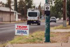 A Trump campaign sign about immigration is seen last month in Douglas, Ariz.