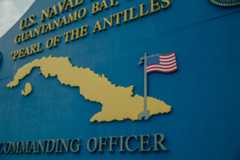 The welcome sign at Naval Station Guantánamo Bay, Cuba, in 2023.