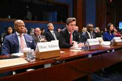 From left to right, New York City Mayor Eric Adams, Denver Mayor Michael Johnston, Chicago Mayor Brandon Johnson, and Boston Mayor Michelle Wu testify during a House Committee on Oversight and Government Reform hearing Wednesday about sanctuary policies. 