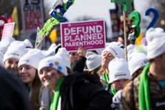 The March for Life proceeds down Constitution Avenue after their rally on the National Mall in Washington on Jan. 24.