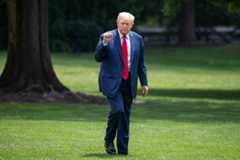 President Donald Trump arrives at the South Lawn of the White House from Camp David on June 9.