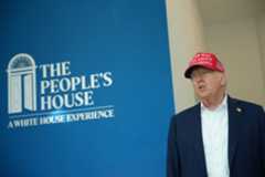 President Donald Trump speaks to the media during a visit to The People's House: A White House Experience Aug. 22, 2025 in Washington, DC. 