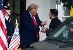 President Donald Trump greets Ukrainian President Volodymyr Zelenskyy at the White House on Monday.
