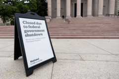 A sign outside the National Gallery of Art in Washington, D.C., on Oct. 14 notes its closure during the government shutdown. 