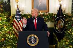 President Donald Trump addresses the nation from the Diplomatic Reception Room of the White House on Wednesday night. (Doug Mills/Pool/Getty Images)