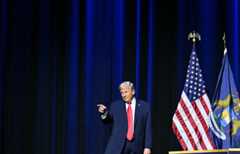 President Donald Trump arrives Tuesday to speak at the Detroit Economic Club. (Mandel Ngan/AFP via Getty Images)