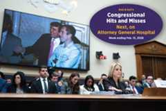 A video of President Donald Trump and Jeffrey Epstein plays during Attorney General Pamela Bondi’s testimony to the House Judiciary Committee hearing on Wednesday.