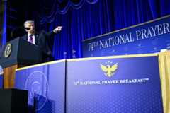 President Donald Trump speaks during the National Prayer Breakfast at the Washington Hilton on Thursday. (Saul Loeb/AFP via Getty Images)