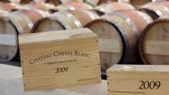 Boxes of Chateau Cheval Blanc's Premier Grand Cru Classe A n Saint-Emilion, southwestern France.