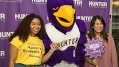 students with Hunter Hawk mascot