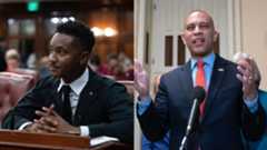 Brooklyn City Councilmember Chi Ossé, left, and Rep. Hakeem Jeffries, right.