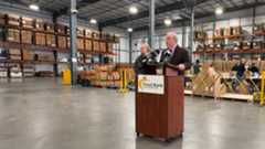 NYS Health Commissioner Dr. James McDonald stops by the Central New York Food Bank Friday to address government shutdown impacts. (Spectrum News/Mike Kuehner)