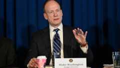 Blake Washington, budget director of the State of New York, speaks to reporters after Gov. Kathy Hochul presented her 2025 executive state budget at the state Capitol Tuesday, Jan. 16, 2024, in Albany, N.Y. (AP Photo/Hans Pennink)