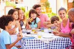 several families dining at restaurant