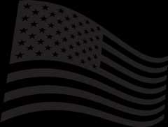 Black and white illustration of the United States flag, showing 50 stars in the upper left corner and 13 wavy stripes, representing a stylized version of the American flag.