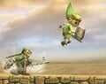 Jumping near Link on Mushroomy Kingdom.