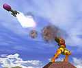 Firing a missile on Princess Peach's Castle.