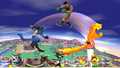 Midna attacking Lucario and Little Mac with her hair in arm form.