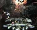 The Pleiades in the middle of an asteroid field. An Arwing is visible.