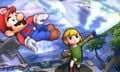 Using his up smash on Mario.